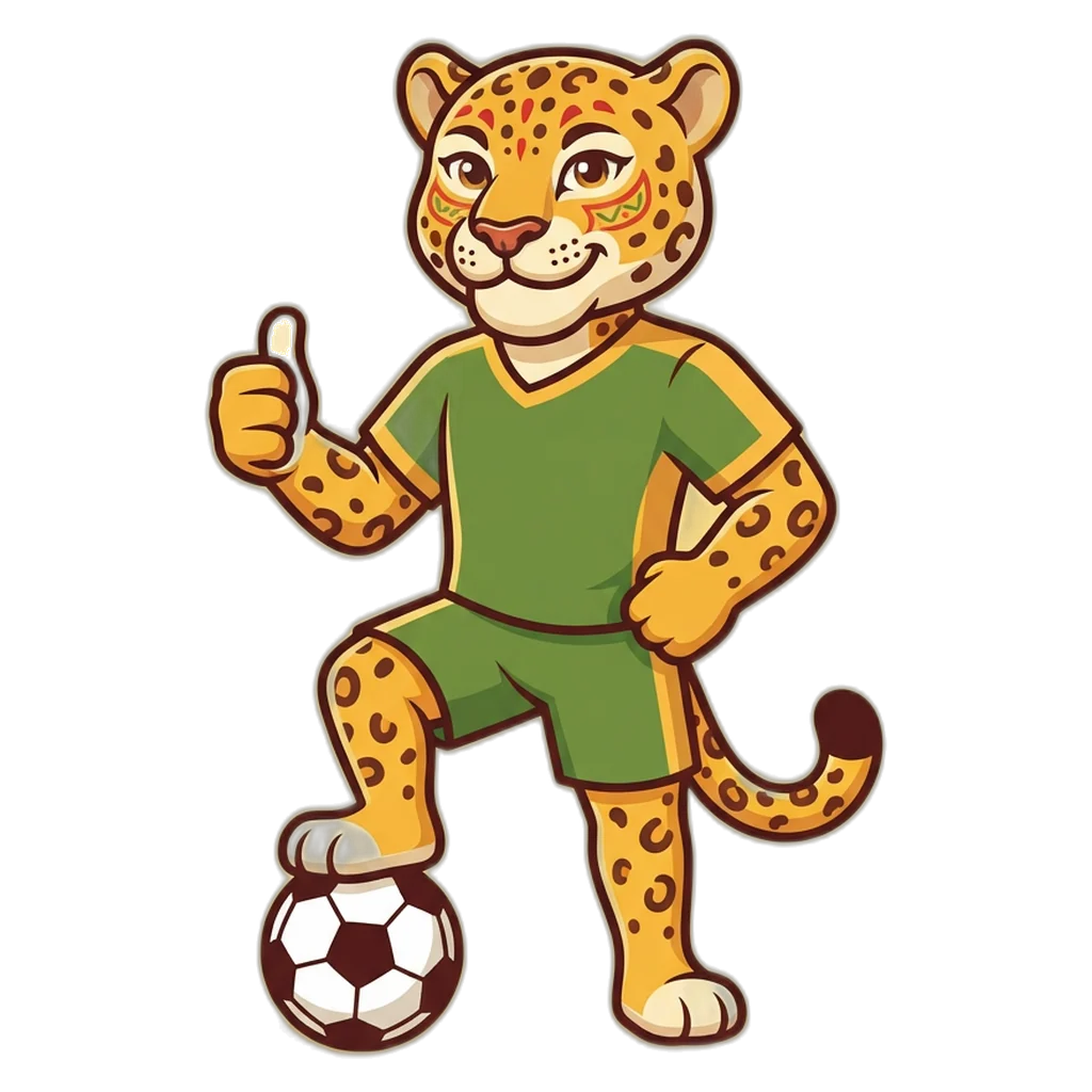Jaguar con uniforme de futbol y un balón, recordatorio de apostar montos pequeños en Deportes