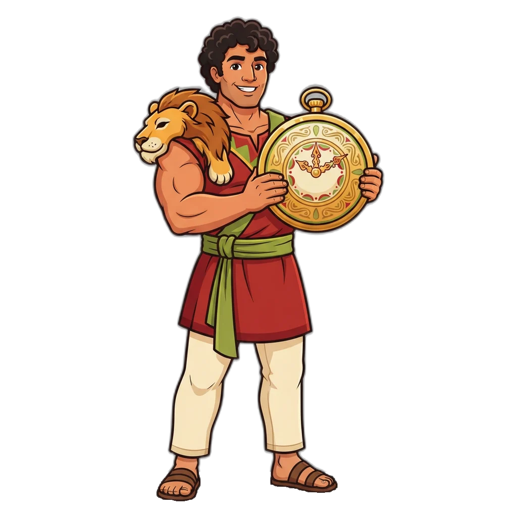 Héroe fuerte que sostiene un reloj de límites para jugar con responsabilidad