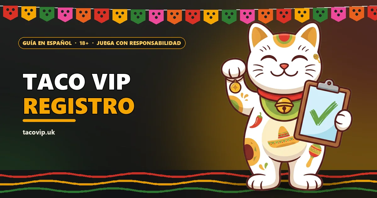 Gato de la fortuna saludando con un portapapeles para la guía de registro en Taco VIP